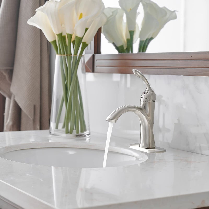 BWE Brushed Nickel Bathroom Faucet Single Handle Bathroom Sink Faucet One Hole with Pop Up Drain Assembly and Supply Lines Commercial Vanity Restroom Lavatory Mixer Tap - Image 3